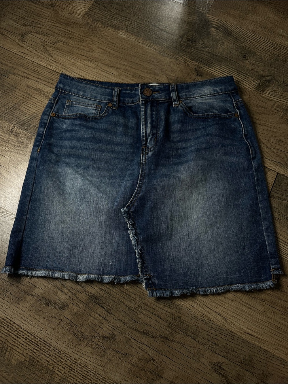 Indigo Rein Dark Blue Denim Skirt with Button Front